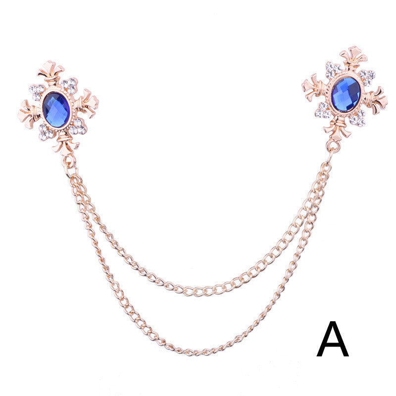 Rhinestone Cross Fringed Collar Chain Brooch