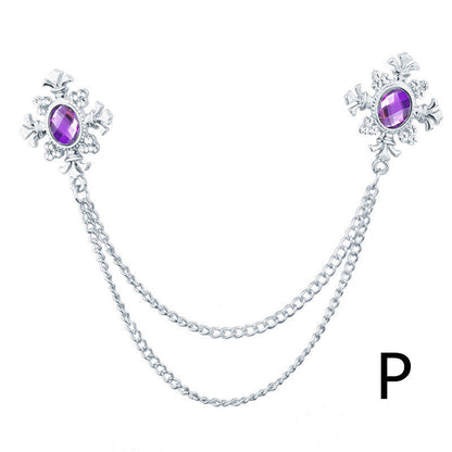 Rhinestone Cross Fringed Collar Chain Brooch