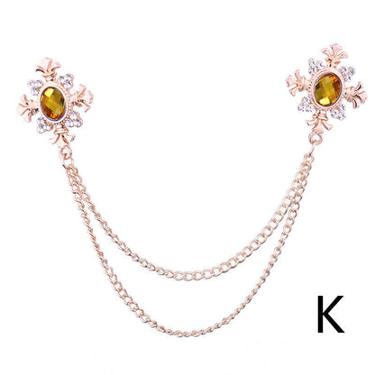 Rhinestone Cross Fringed Collar Chain Brooch
