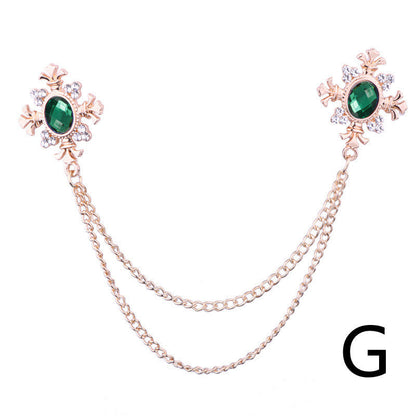 Rhinestone Cross Fringed Collar Chain Brooch