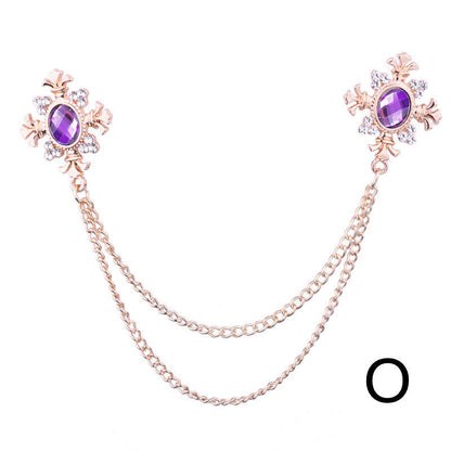 Rhinestone Cross Fringed Collar Chain Brooch