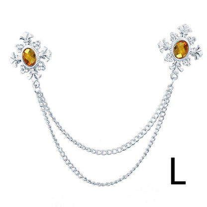 Rhinestone Cross Fringed Collar Chain Brooch