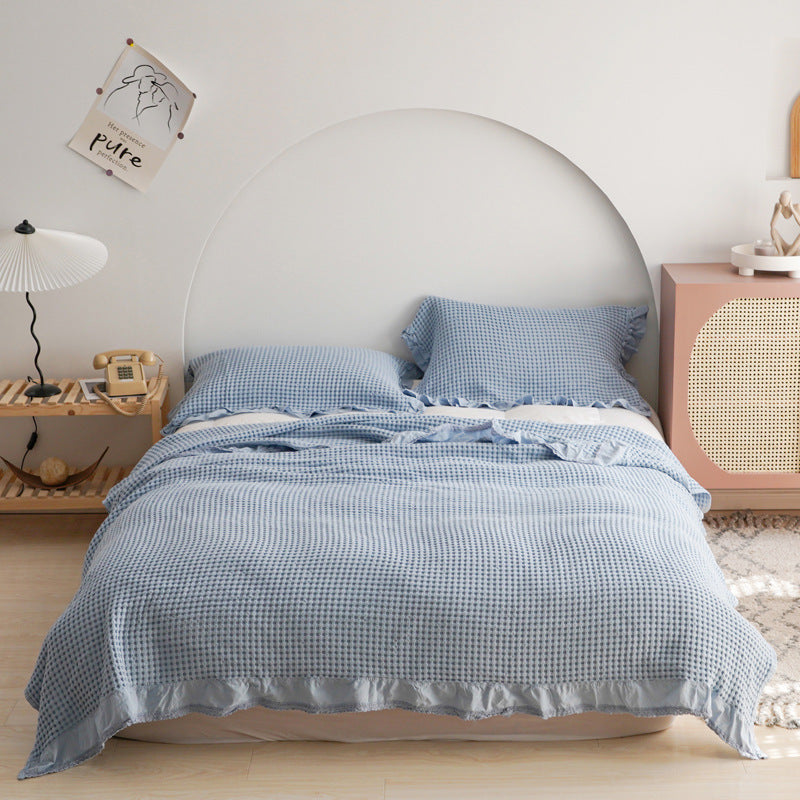 Japan Waffle Plaid Cotton Blanket for Bed and Sofa