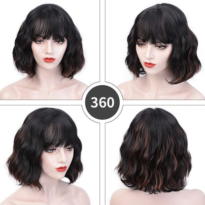 European & American Short Black Curly Wig Set