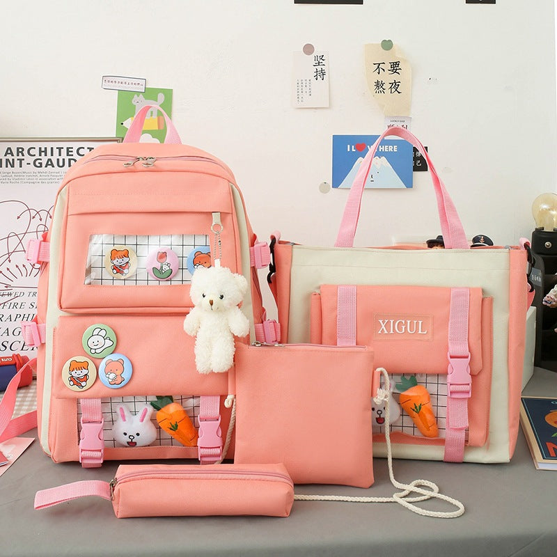 Backpack four-piece set Harajuku college style backpack backpack