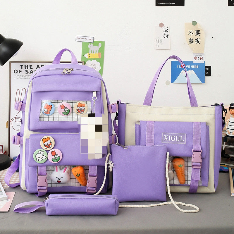 Backpack four-piece set Harajuku college style backpack backpack