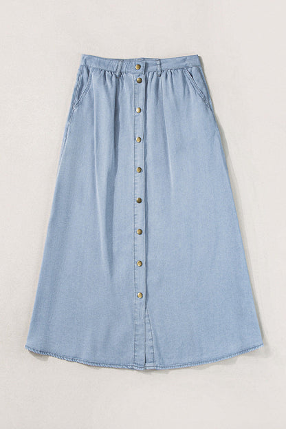 Casual Style Multi-button Women's Solid Color Denim Skirt