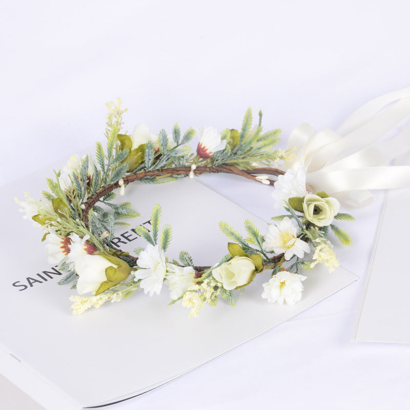 Korean style spring and summer fresh flower garland handmade wrapped fabric small chrysanthemum headpiece