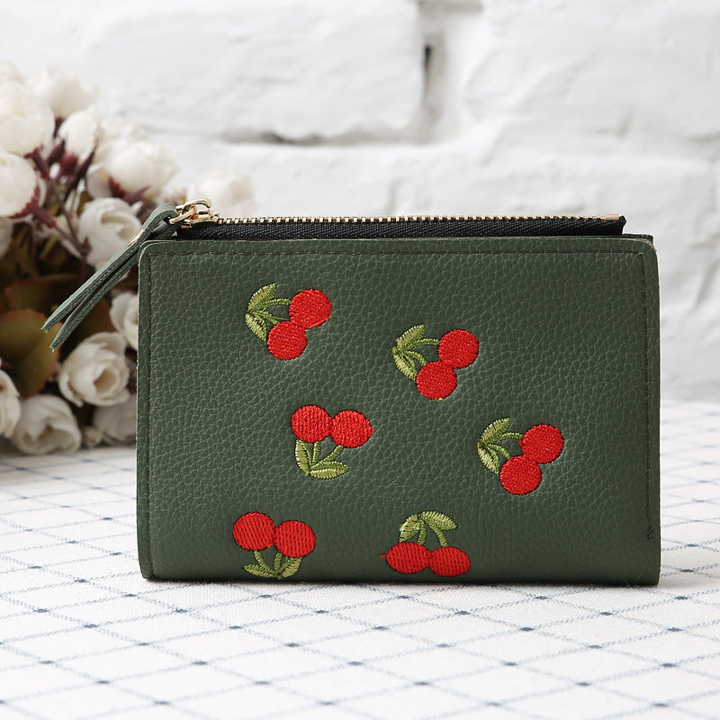 Cherry embroidery coin purse