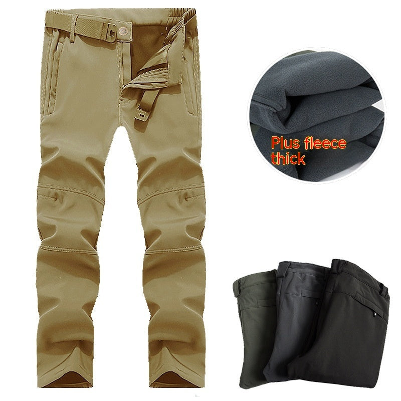 Outdoor Soft Shell Loose Plus Size Fleece-lined Mountaineering Training Pants