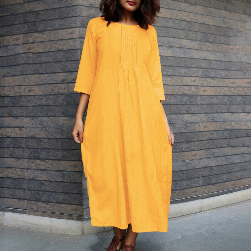 Long-sleeved Western-style Age-reducing Fashionable Round-neck Casual Dress With Pockets
