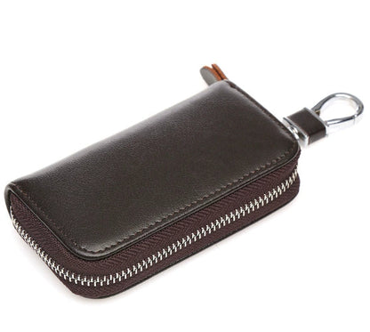 Men's Leather Zipper Multi-function Car Key Holder