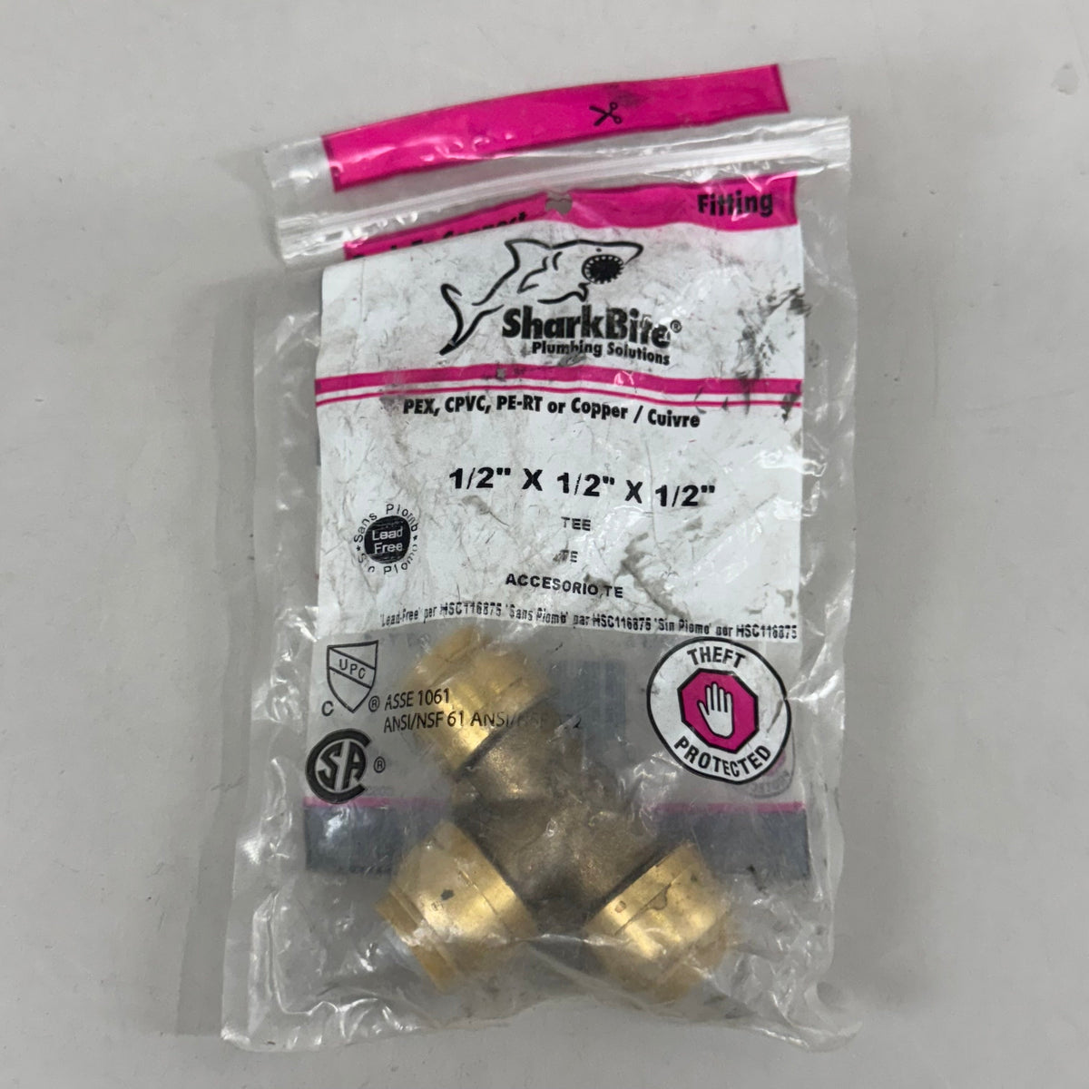 SHARKBITE Push To Connect Tee 1/2"x1/2"x1/2" Brass U362LFA