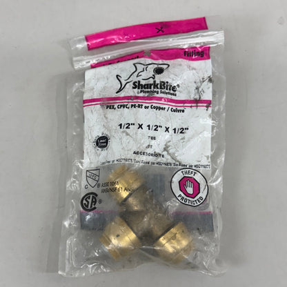 SHARKBITE Push To Connect Tee 1/2"x1/2"x1/2" Brass U362LFA
