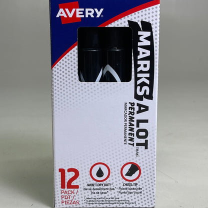 AVERY (2-PACK) Marks A Lot Permanent Markers Chisel Dozen Black 08888