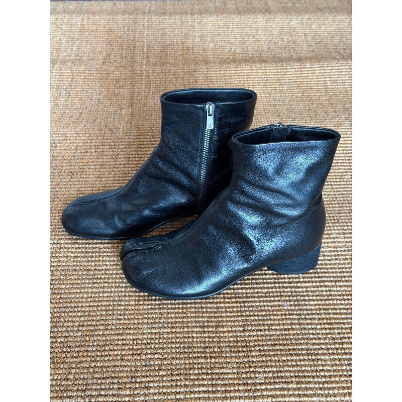 Womens Black Mid-calf Fashion Boots With Chunky Heels