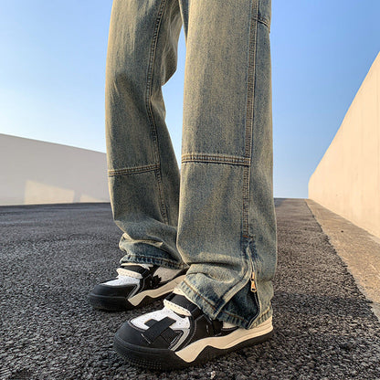 Mens Relaxed-fit Straight-leg Slit Bootcut Trousers