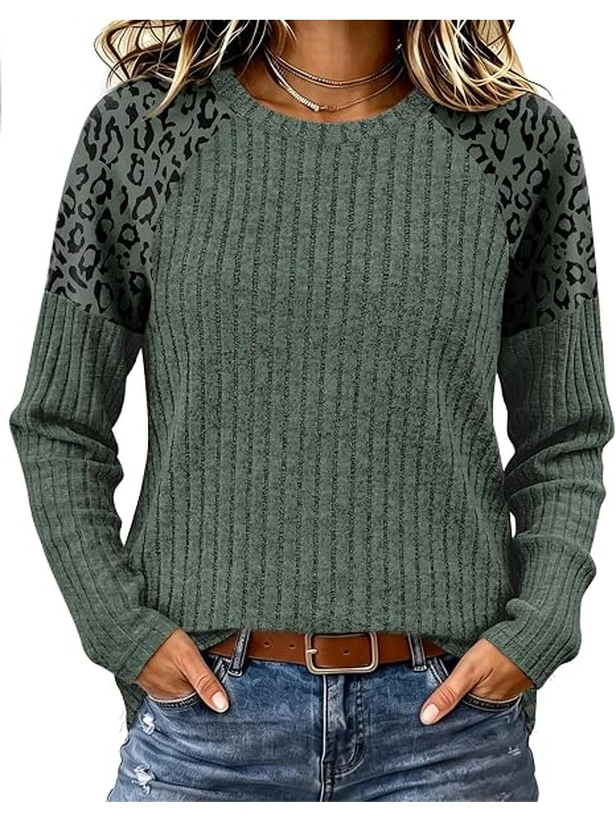 Women's Jacquard Sweater Loose-fitting Round-neck Top