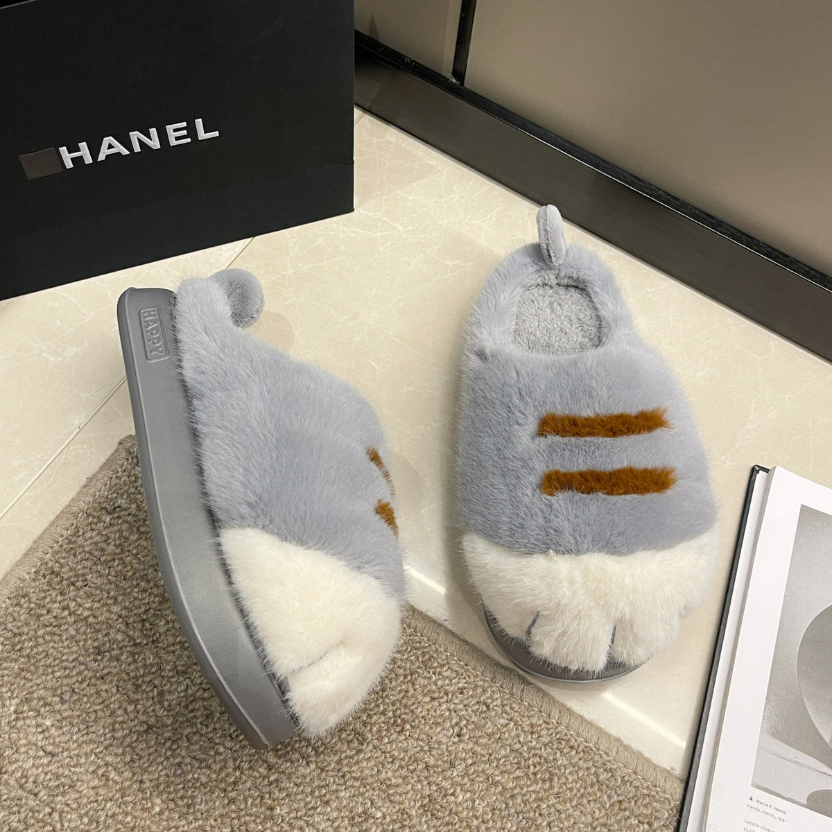 Women's Fleece Cartoon Toe Cover Fluffy Slippers
