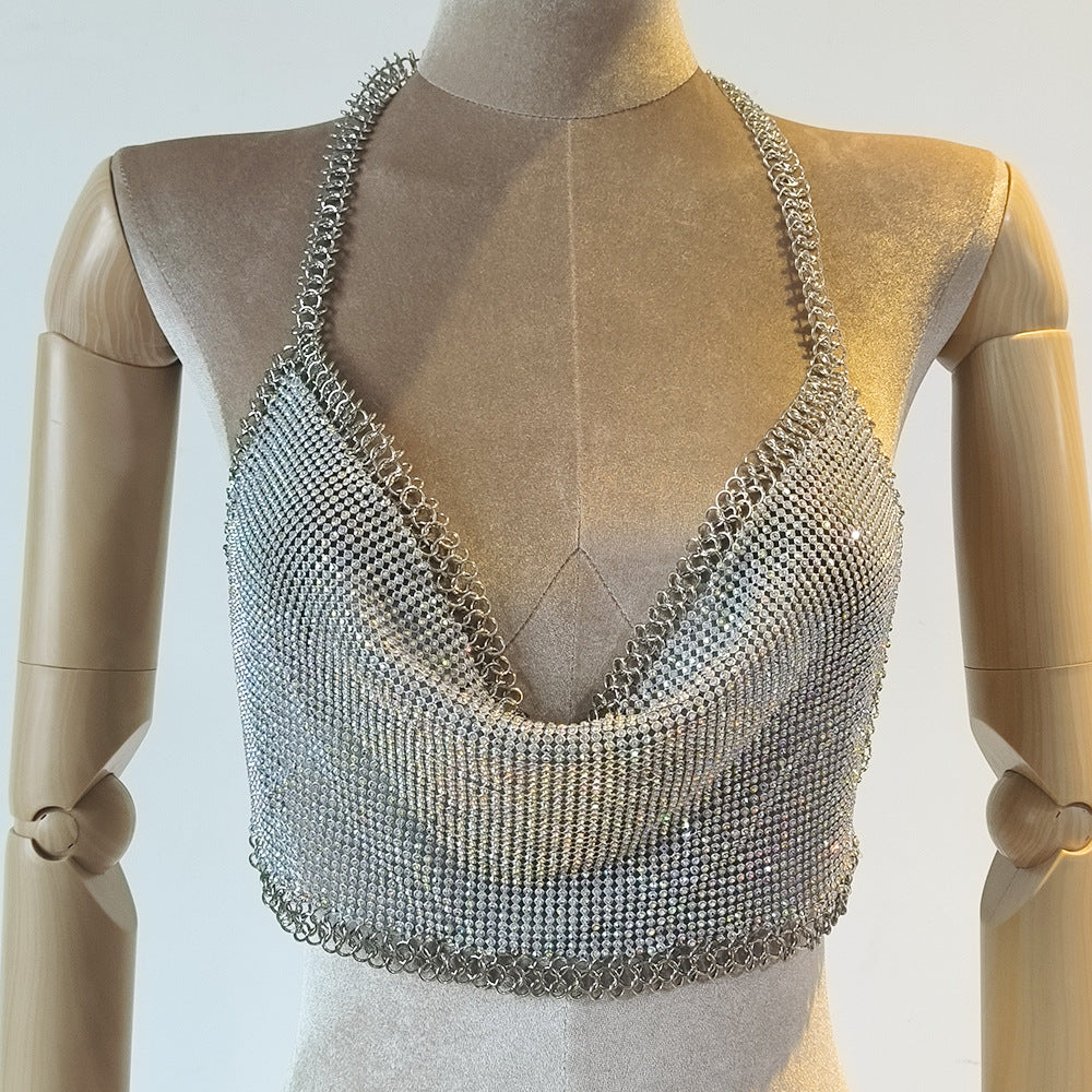 Eight-word Chain Metal Shoulder Strap Rhinestone Quartz Top