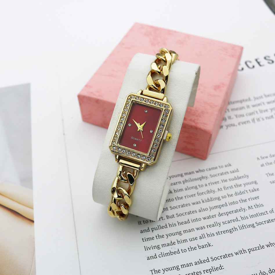 Rectangular Rhinestone Bracelet Watch Alloy Steel Band