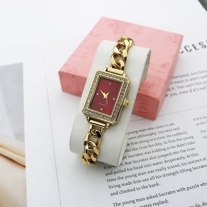 Rectangular Rhinestone Bracelet Watch Alloy Steel Band