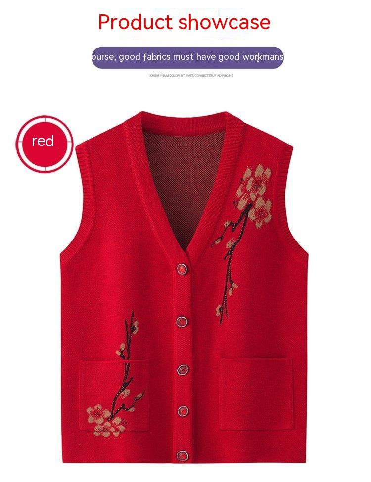 Knitted Sweater Waistcoat Cardigan Middle-aged And Elderly Waistcoat Winter Clothing