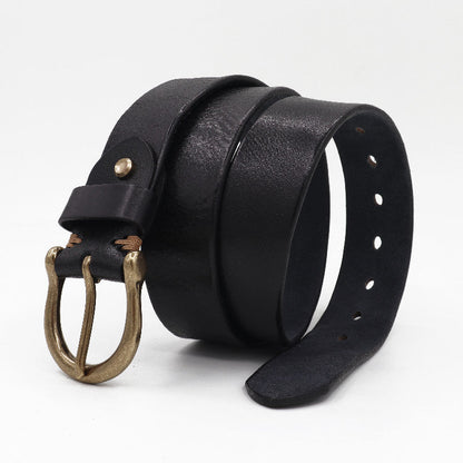 Thickened Full-grain Vintage Belt With Hand-stitched Detailing For Men