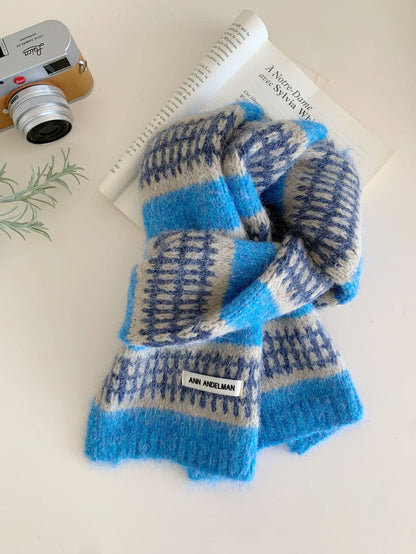 Women's Retro Striped Plaid Jacquard Knitted Scarf