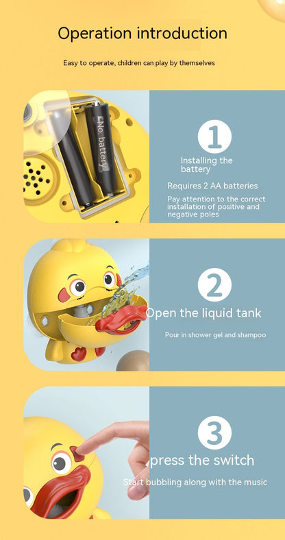 Bathroom Electric Cartoon Bubble Duck One-click Start Continuous Bubble Parent-child Interactive Water Toy