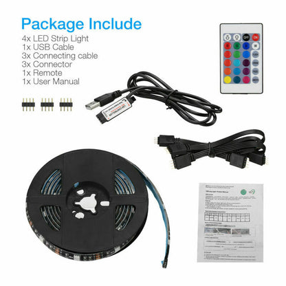 USB RGB LED Strip Light Kit (4x50cm) for TV and Computer Background
