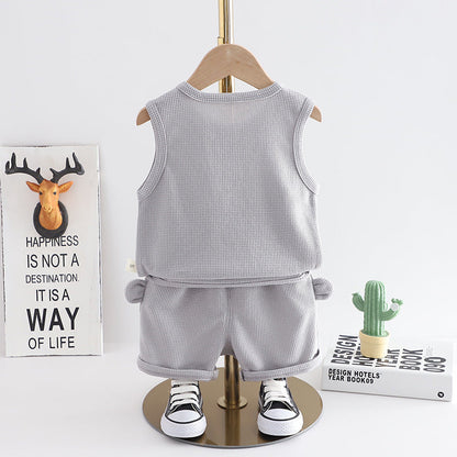 Western Style Little Boy Clothes Children Baby Summer Clothing Sleeveless Two-piece Suit