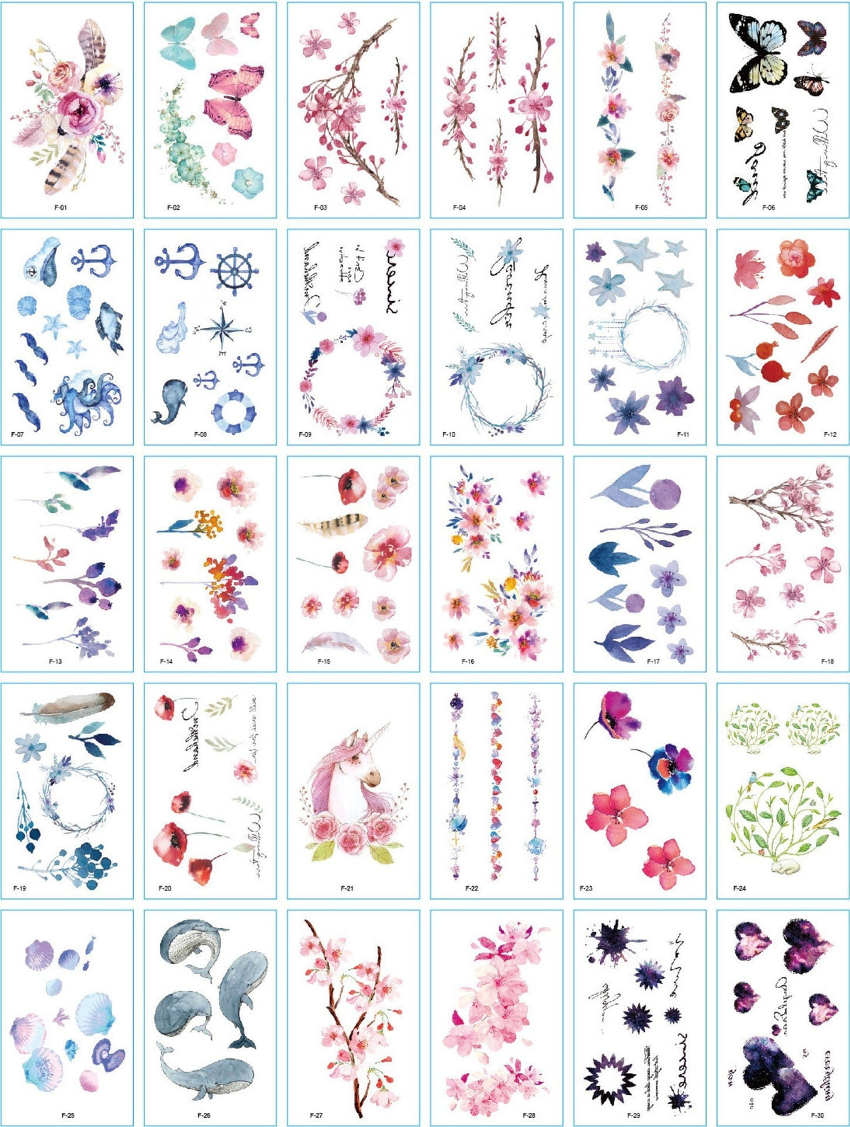 A set of 30 tattoo stickers