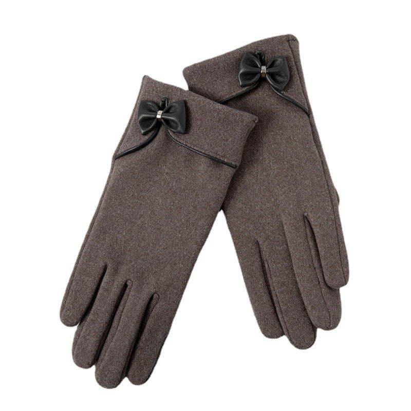 Fleece-Lined Suede Bow Touch Screen Gloves