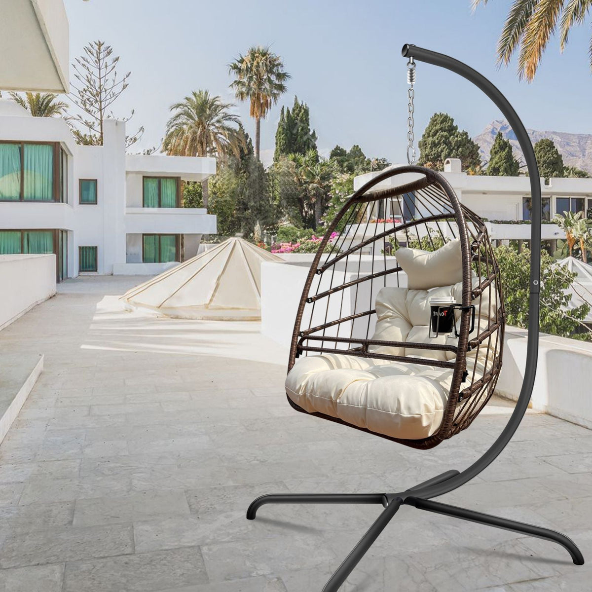 Swing Egg Chair with Stand & UV-Resistant Cushion - 350 lbs Capacity