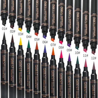 QIBEST Color Eyeliner Double-Headed Seal Color Eyeliner Pen Eyeliner Tail Seal Pen