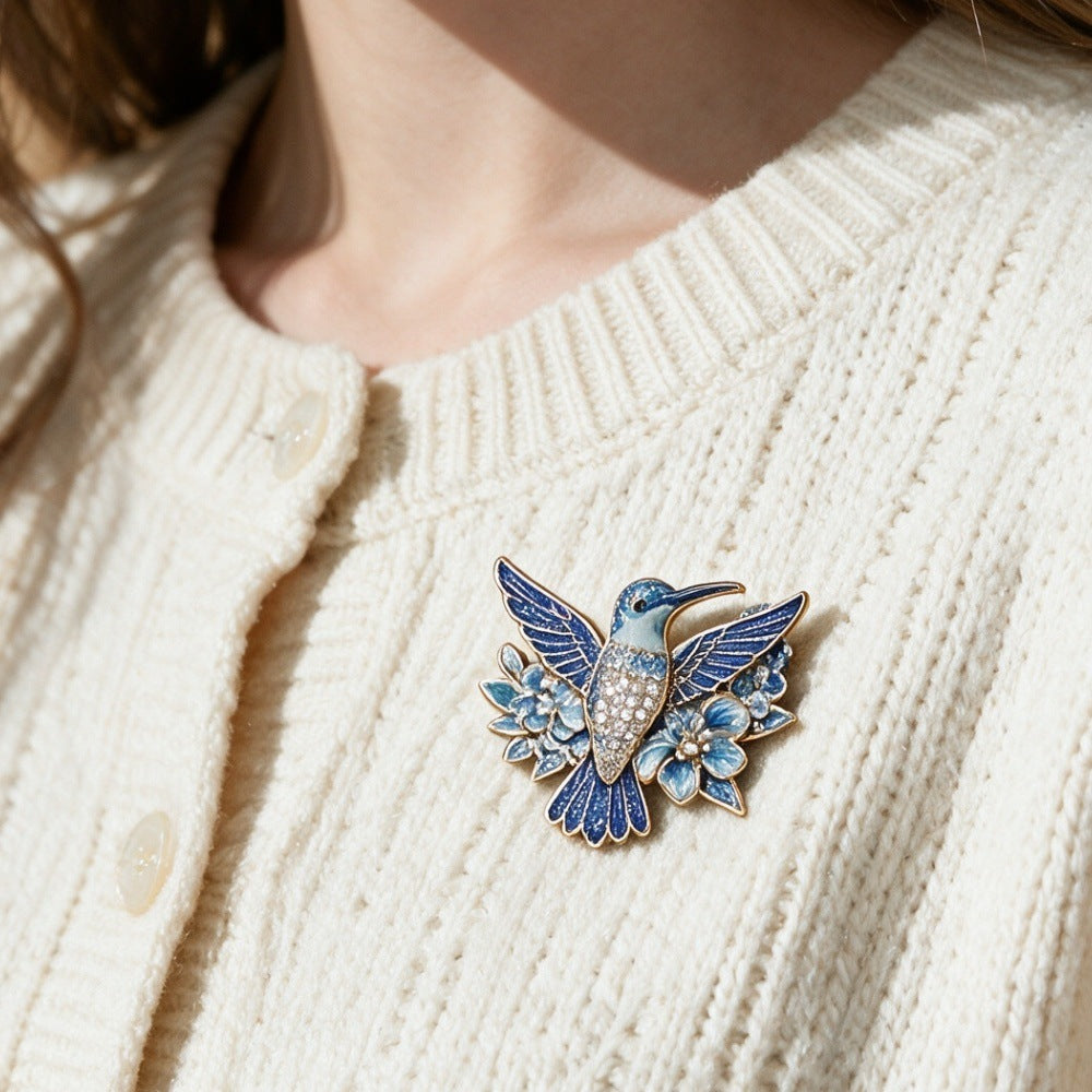 Retro Bird And Floral Enamel Brooch Subtly Luxurious For The Commute