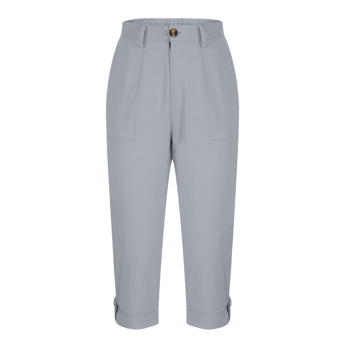 Womens Solid-color Buttoned Roll-up Capri Pants