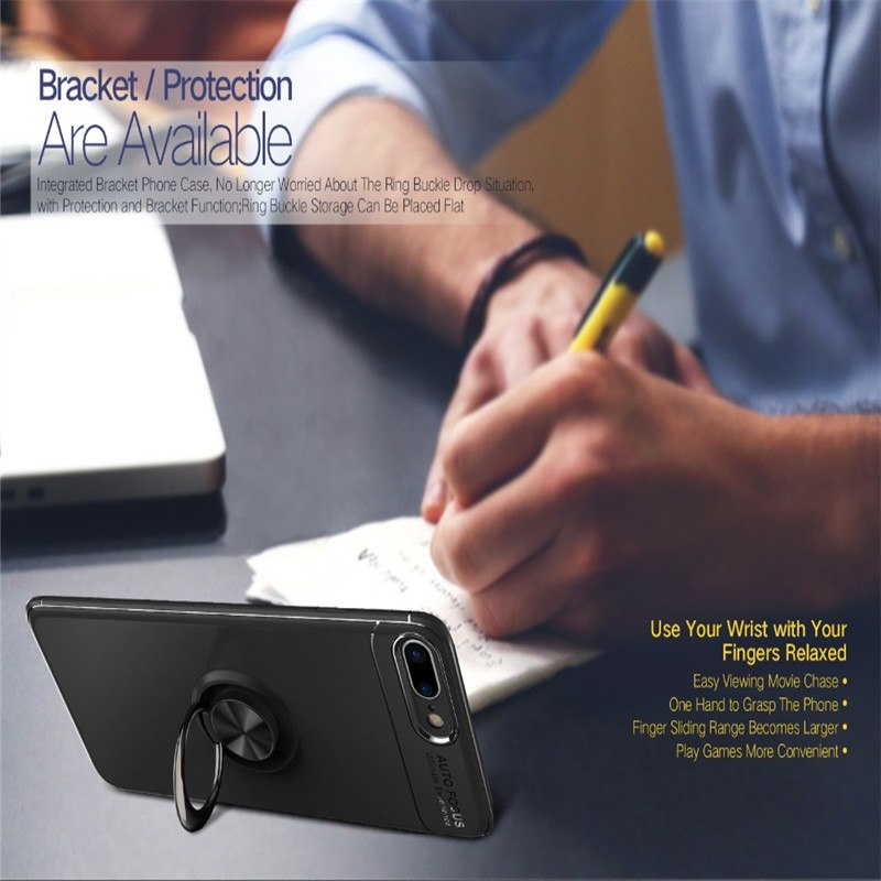 Phone Case Ultra Slim Silicon Armor Anti-knock Car Magnetic Metal Ring Bracket Cell Phone Shell Case for IPhone X 6/6S 7/8 Plus