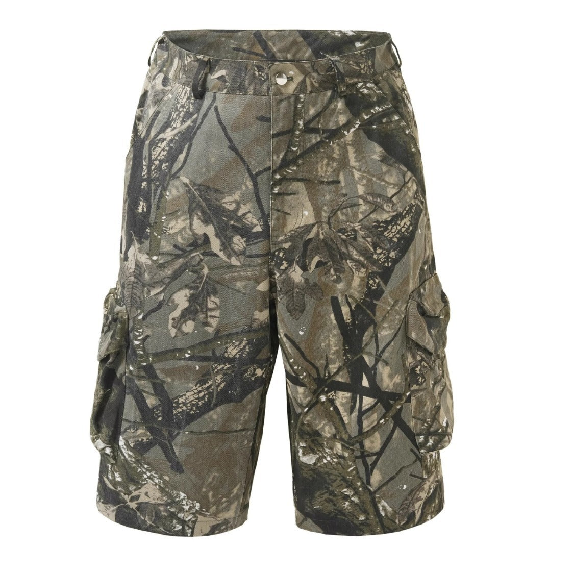 Retro Distressed Branch-Texture Camouflage Shorts For Men