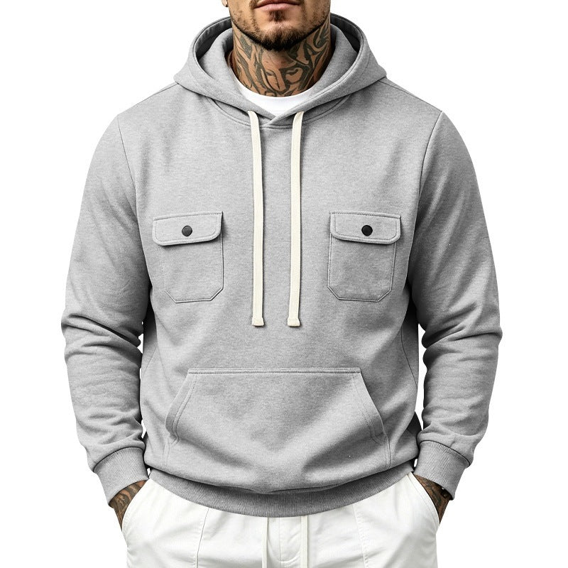 Knitted Casual Hoodie With Multiple Pockets Loose-fit Workwear Style With A Hood