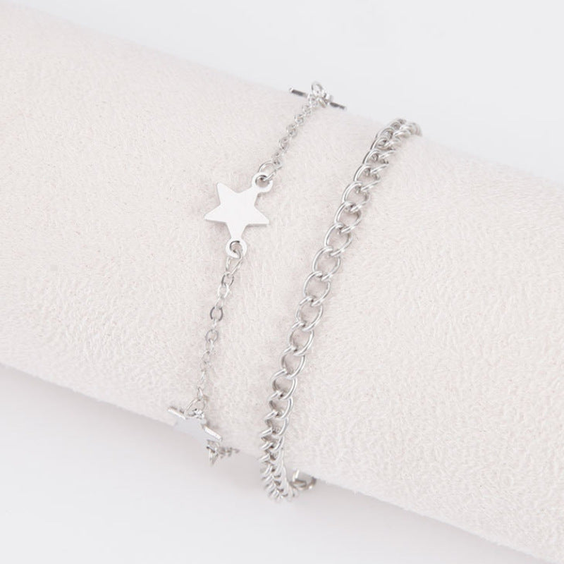 Beach-style Minimalist Double-layer Pentagram Anklet