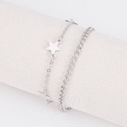 Beach-style Minimalist Double-layer Pentagram Anklet