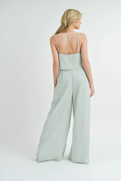MABLE Crop Cami and Ruffled Wide Leg Pants Set