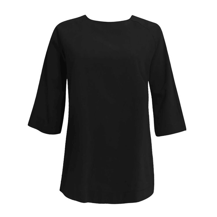Solid Color Loose Round-neck Women's Shirt, European Style, Casual Style, Short Sleeve, Solid Color