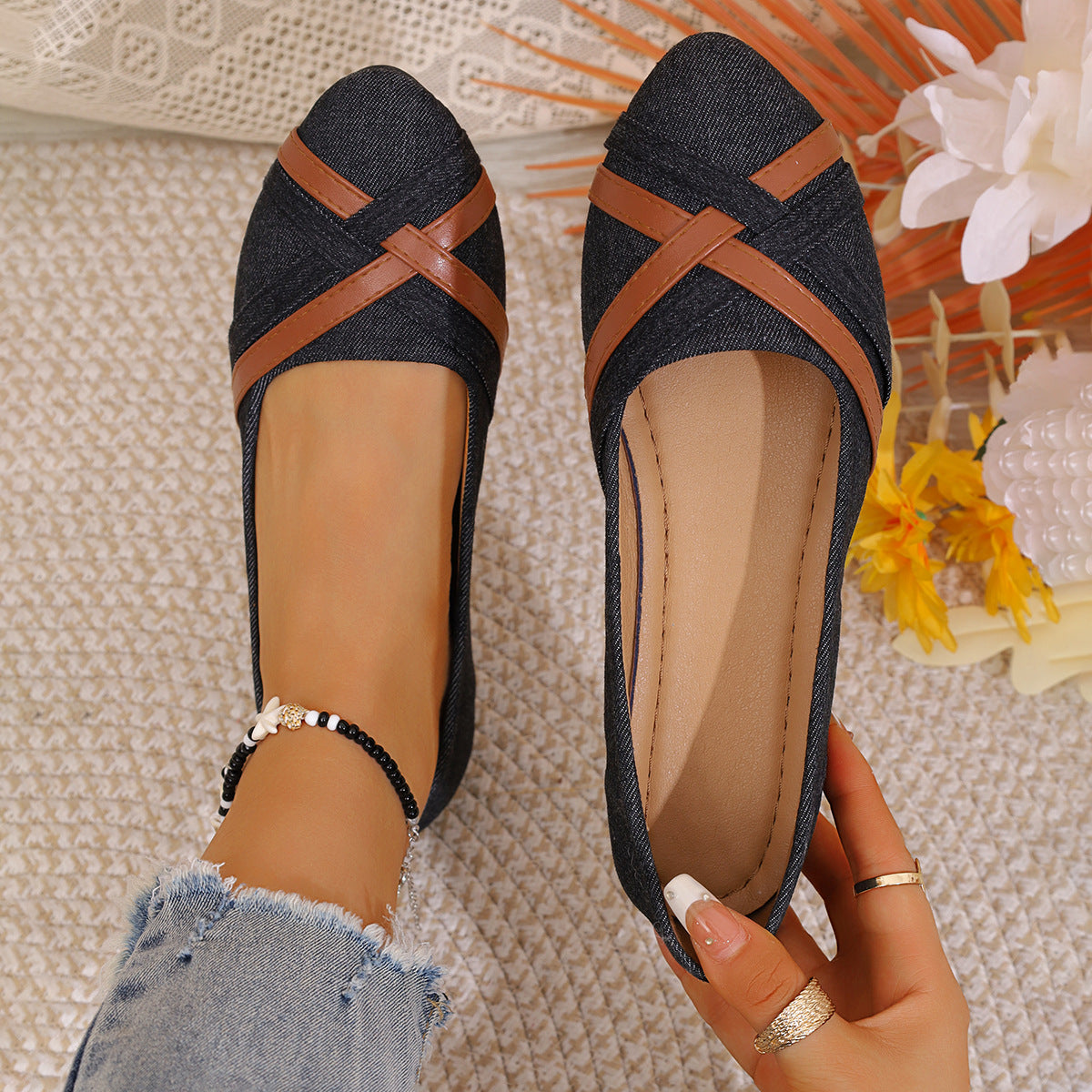 Ins Cross-straped Denim Loafers Fashion Lightweight Comfortable Flats Shoes For Women