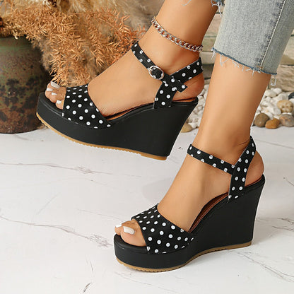 Womens Platform Wedge Sandals With Polka Dots And A Waterproof Sole