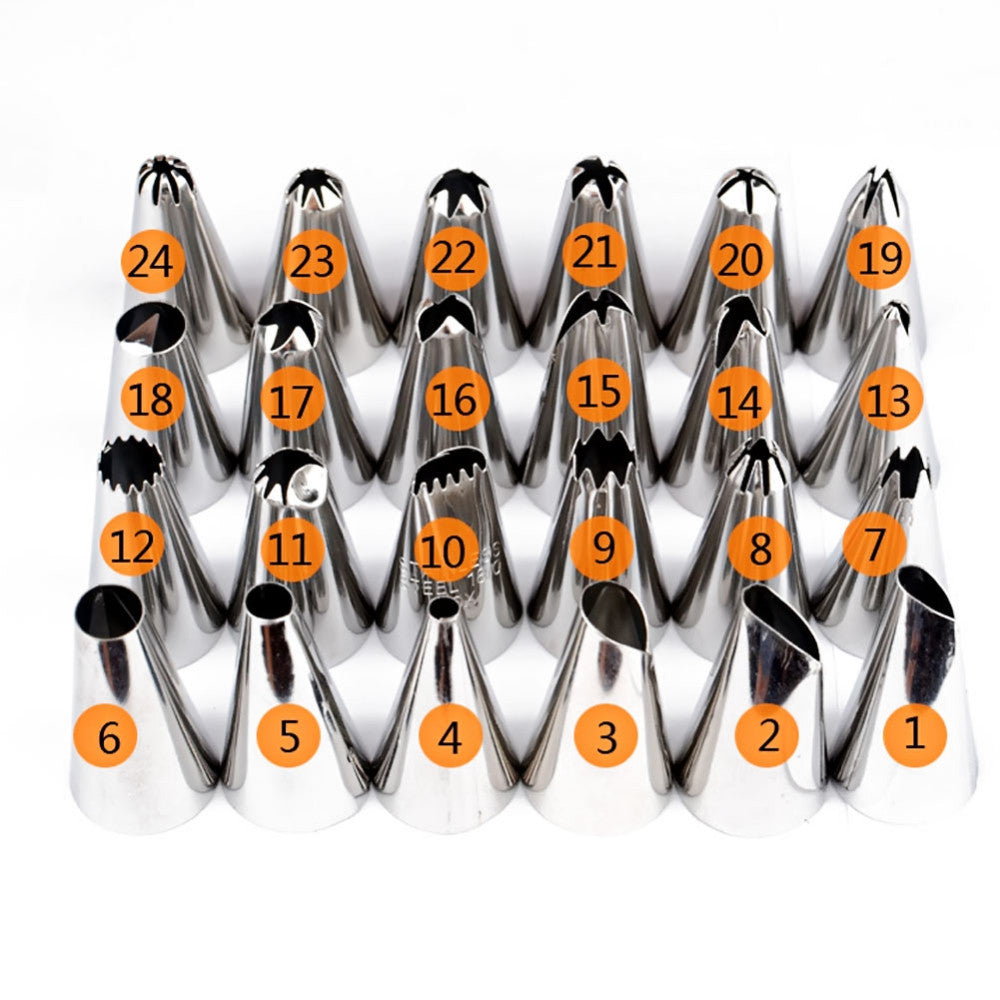 24pcs Stainless Steel Cupcake Decorating Tips Set