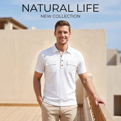Mens Heavyweight Jacquard Lapel Polo Shirt