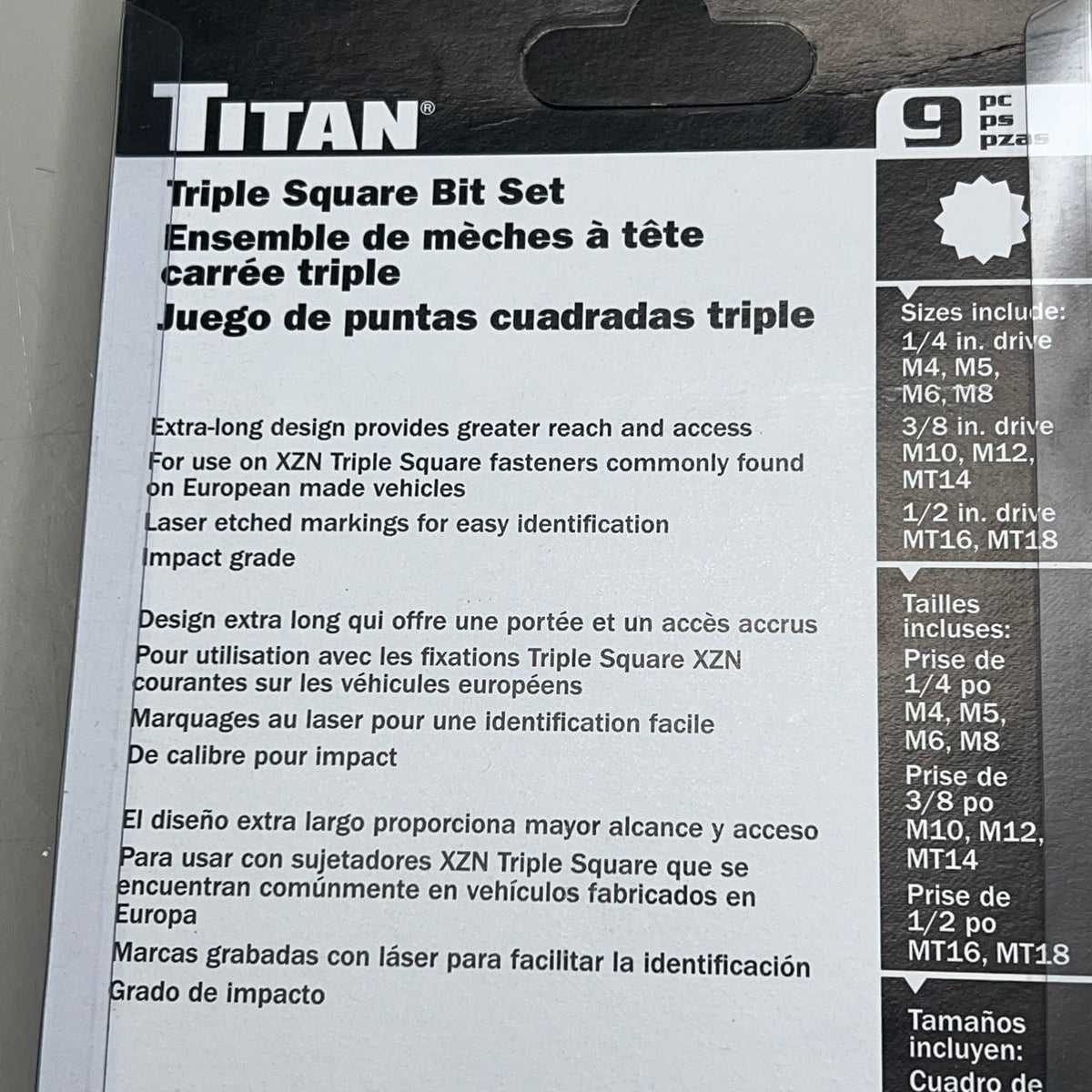 TITAN Triple Square Bit Set Impact Grade 9 Piece Set 49009